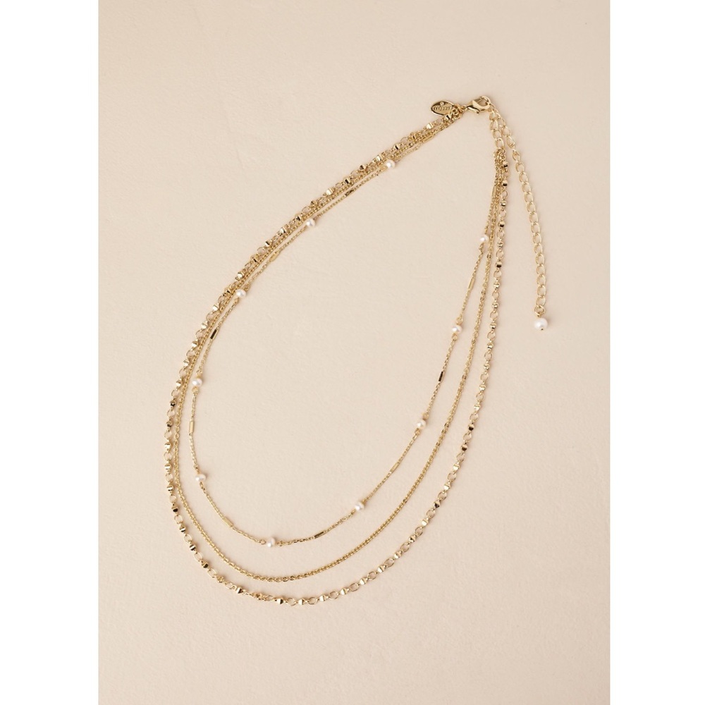 NWT BHLDN x Sorrelli Gold Layered Pearl Chain Necklace